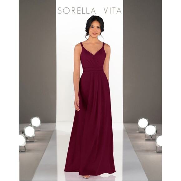 Sorella Vita Burgundy Chiffon Maxi Dress Sz 12 NWT - Picture 1 of 13